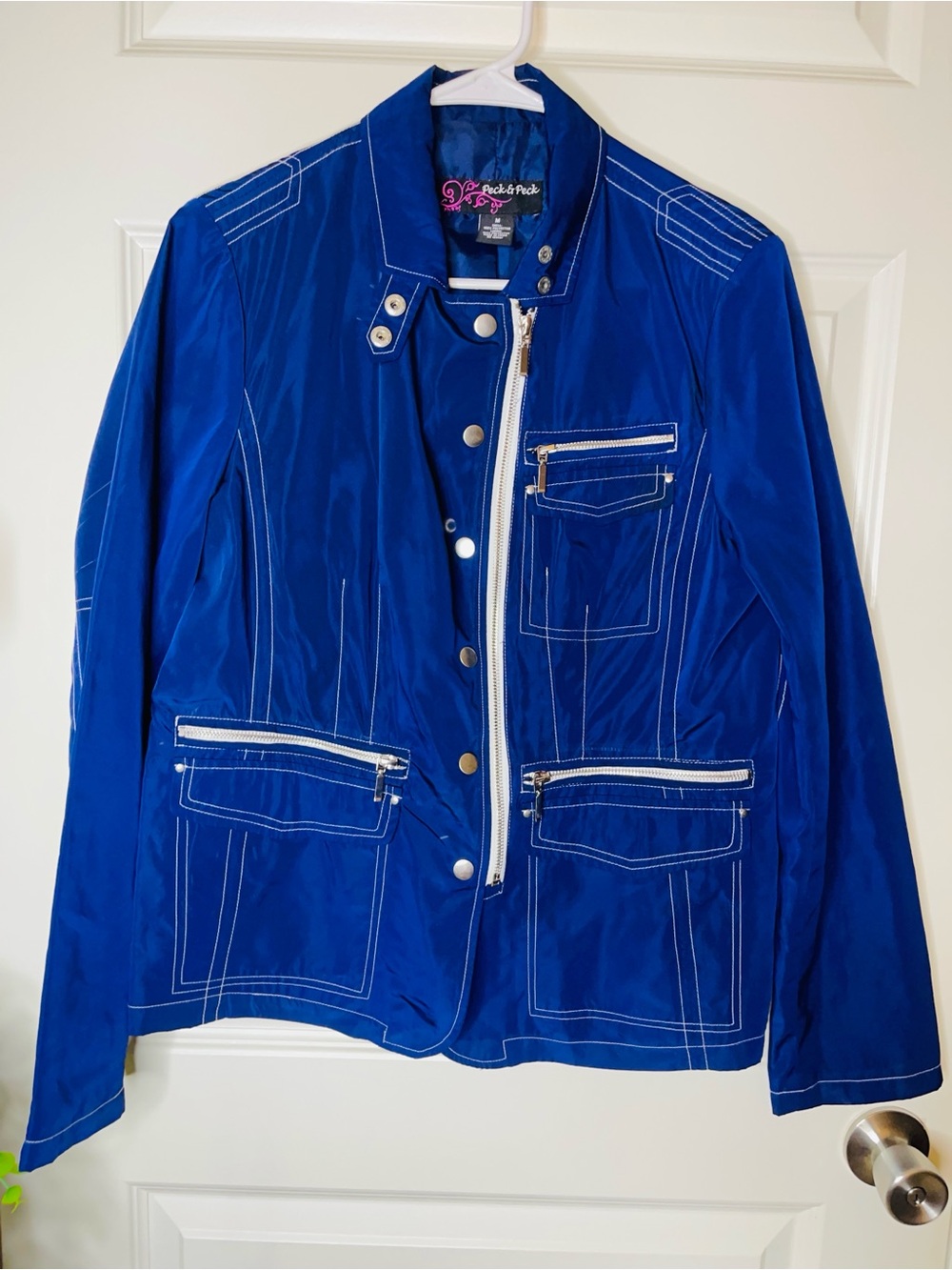 Peck & Peck | Royal Blue Zip Jacket Windbreaker with White Stitching